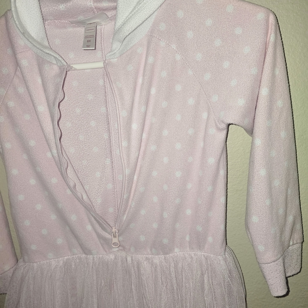 Pink Polka Dot Hooded Pajama Set with Tulle Skirt - Picture 5 of 11